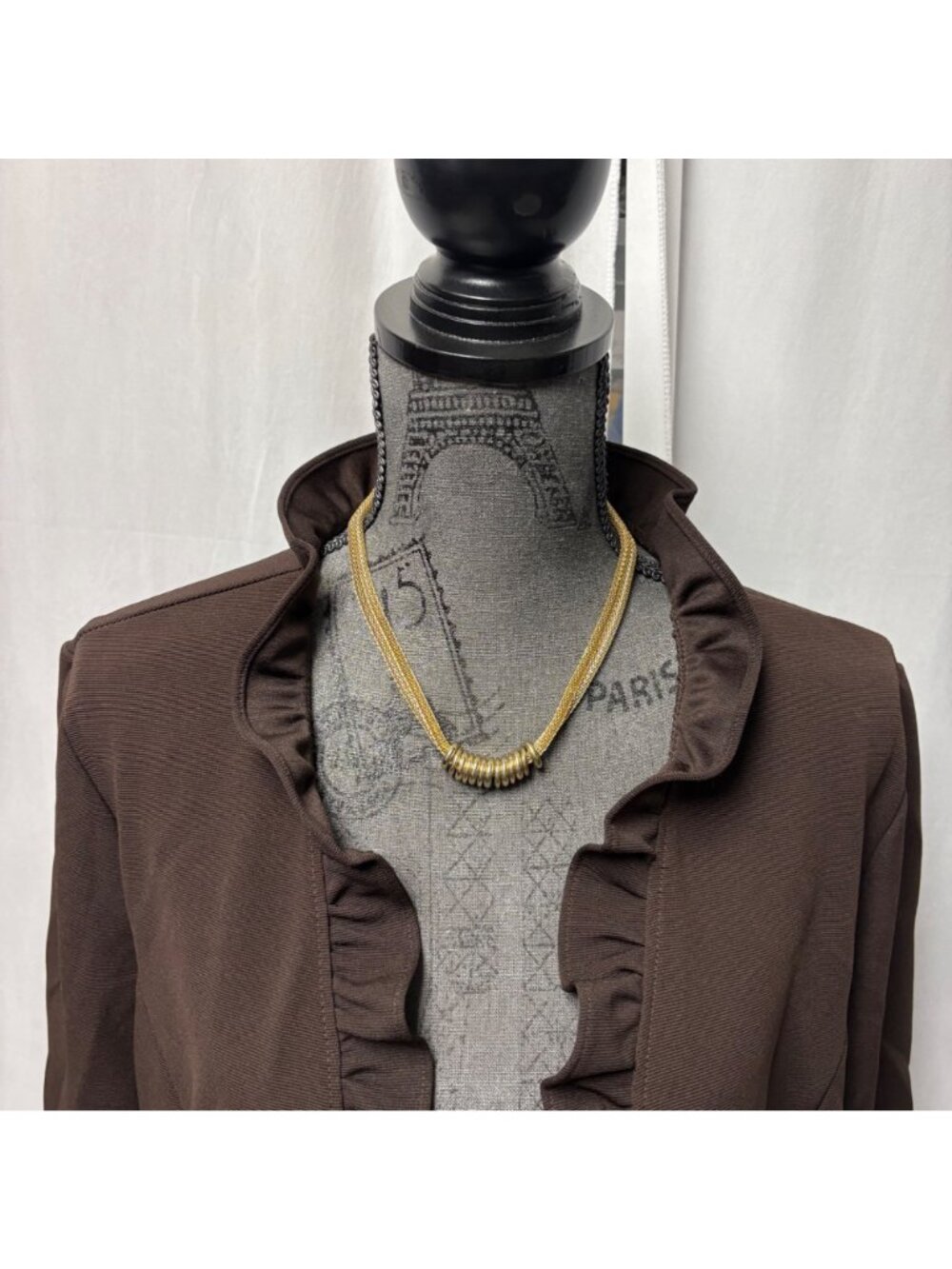 Slinky Brand Brown Ruffled Open Front Jacket Womens Size XL Cardigan Knit - Picture 2 of 8
